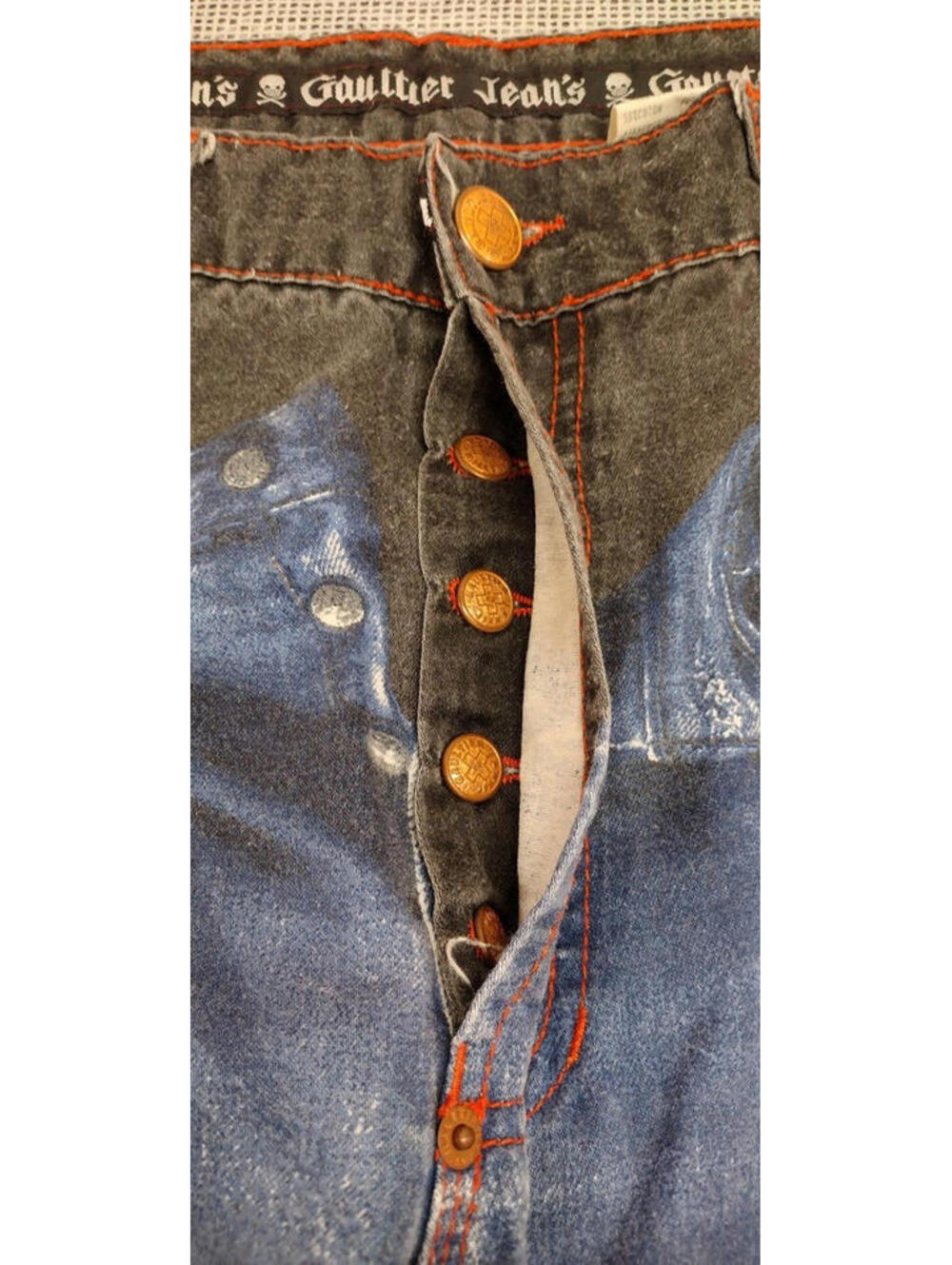 JEAN PAUL GAULTIER Rockabilly Pants Jean Picture Denim Redlines Waist 29 inches - Picture 11 of 16